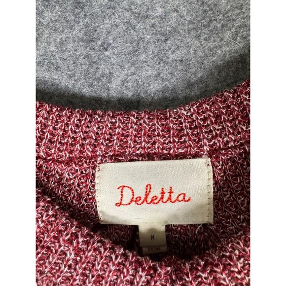 Deletta Sweater Women Medium Red Knit Cold Shoulder Pull Over Stretch Oversized - Picture 3 of 9